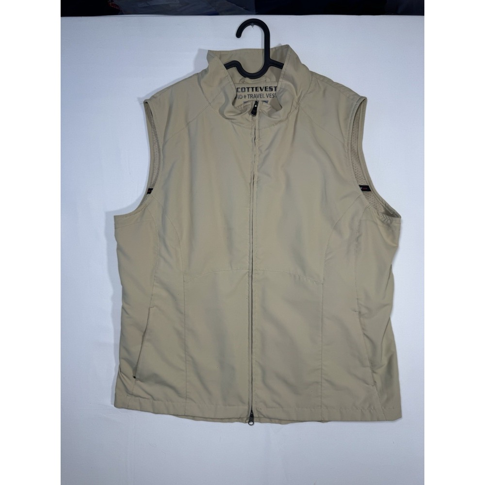SCOTTeVEST Vest Womens XL Beige RFID Travel Full Zip Pockets Utility Lined